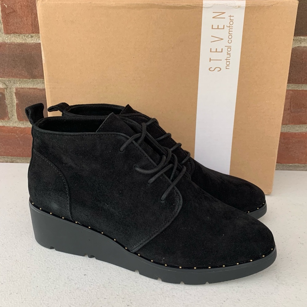 Steven By Steve Madden Black Suede Wedge Ankle Boots